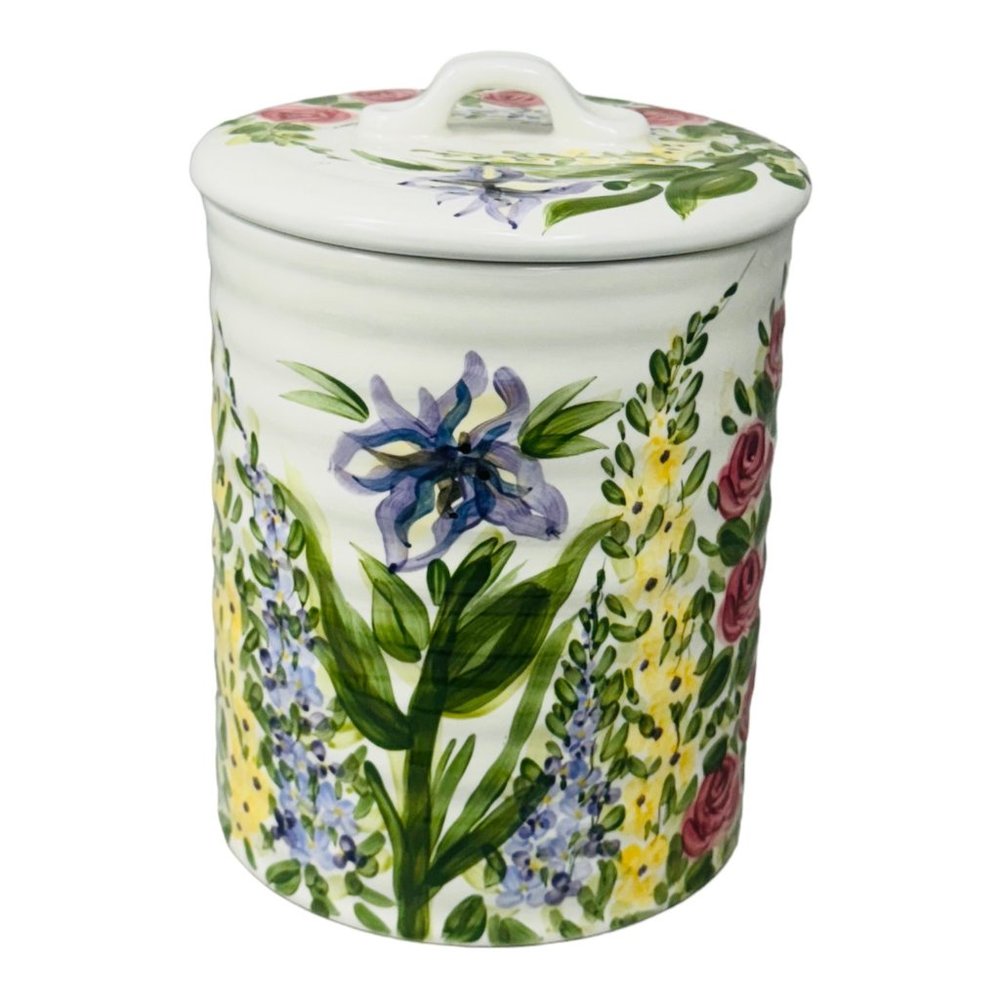 Heavenly Garden Ceramic Kitchen Cookie Jar w/Lid Floral Pattern Multicolor 6” - Picture 3 of 10